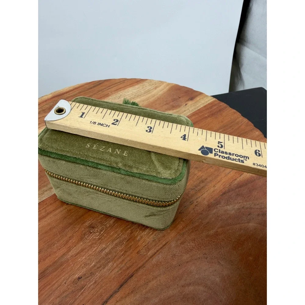 Sezane Velvet mini Jewelry Box Women OS Olive Green Tassel Travel Case Organizer